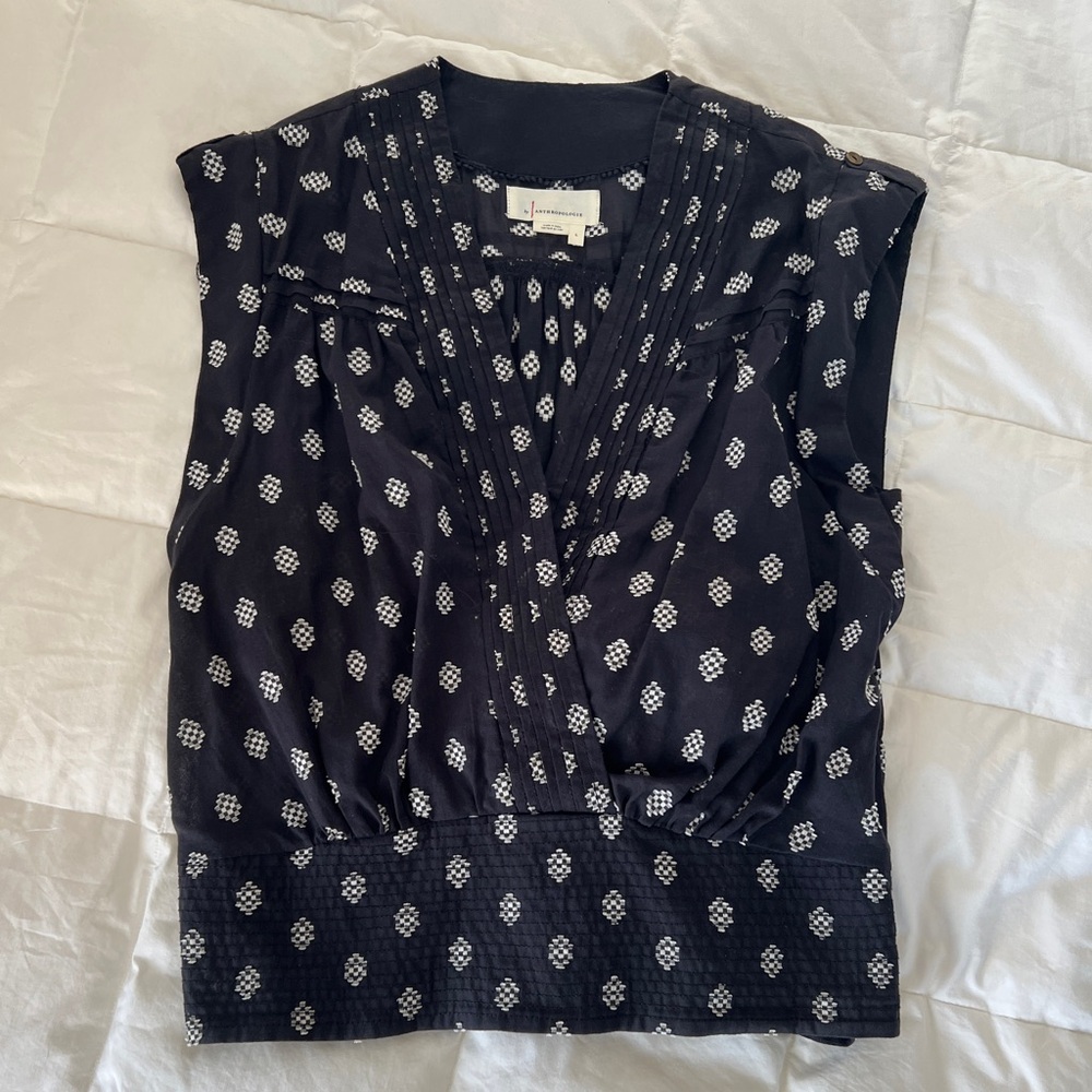 Anthropologie wrap tank black with print- worn once.
